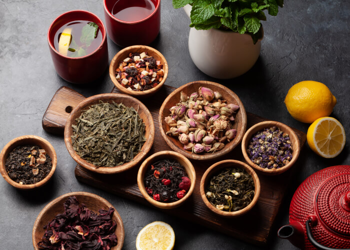 various-dried-tea-and-teapot